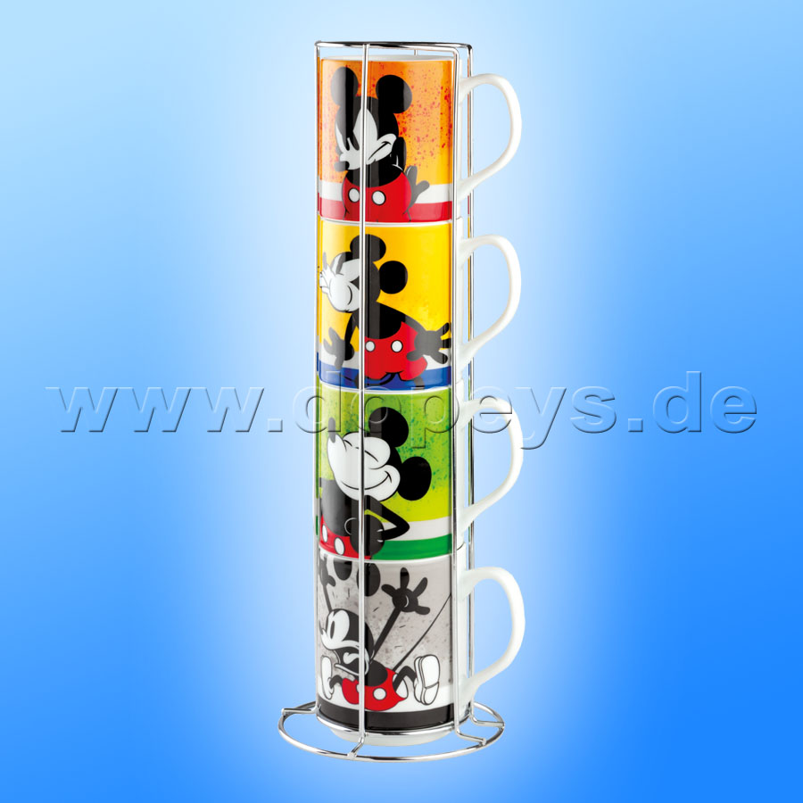 Disney Tassen / Kaffeebecher "Mickey I Am" stapelbar 4er Set + Metallgestell, im italienischen Design PWM21I-4AM, 35cl