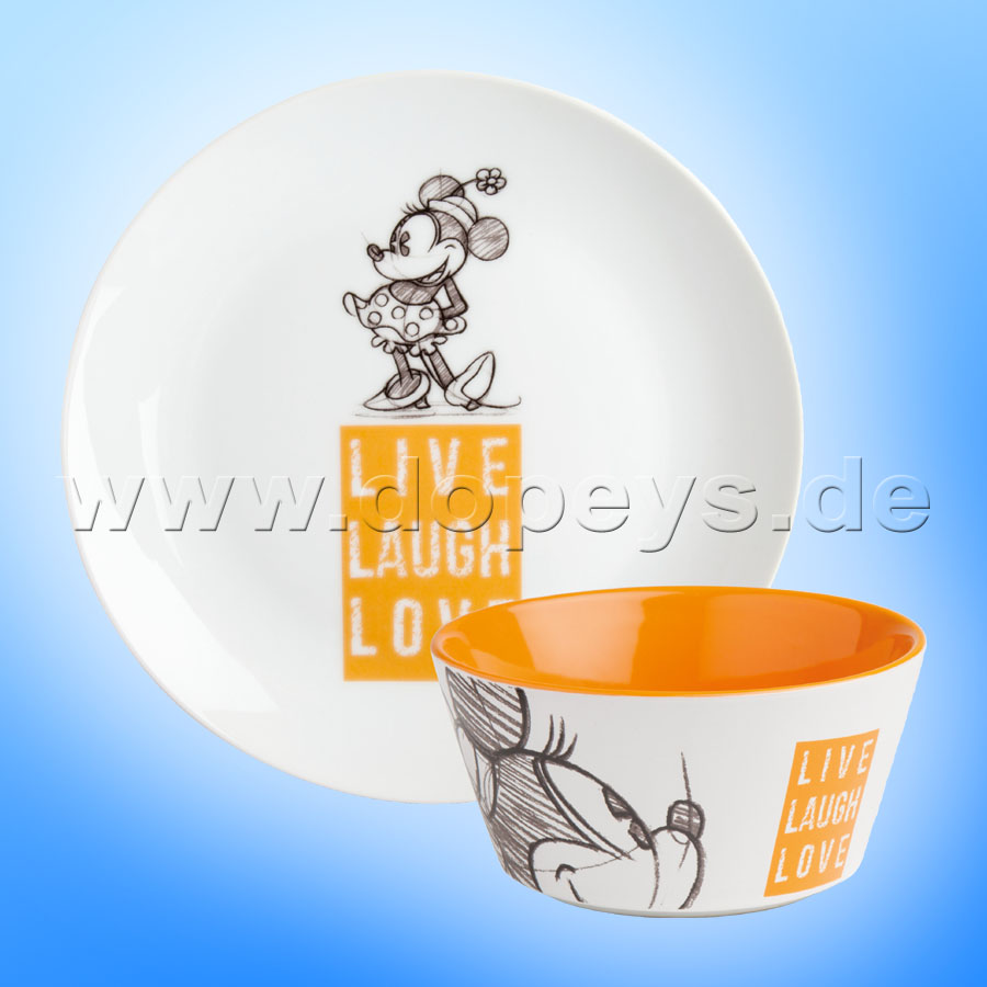 Disney Geschenkset Minnie Frühstücksteller / Dessert-Teller + Müslischale "Orange" Live Laugh Love PWMSETLL/4