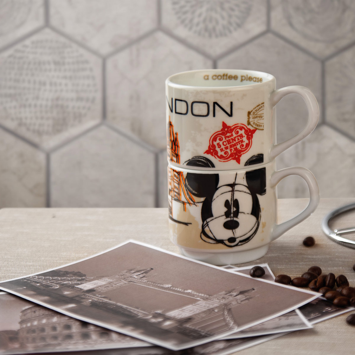 Disney Espresso Tassen 2er Set Mickey Maus "London" stapelbar PWM02I/LO