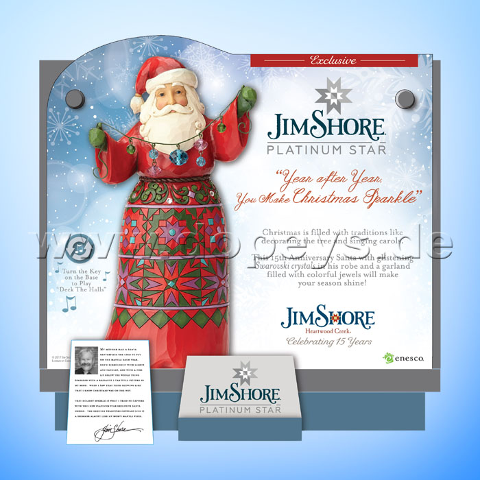Jim Shore Heartwood Creek - Platinum Santa 15 Jahre Jubiläumsfigur mit Musik 4059002 LIMITIERTE AUSGABE
