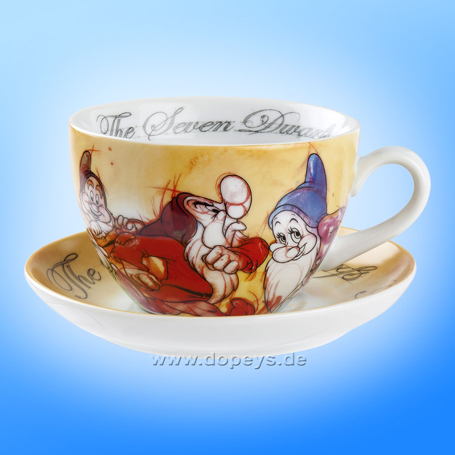 Disney Geschenkset Cappuccino Tasse / Frühstücktasse mit Platzdeckchen "Die sieben Zwerge" im italienischen Design 133013