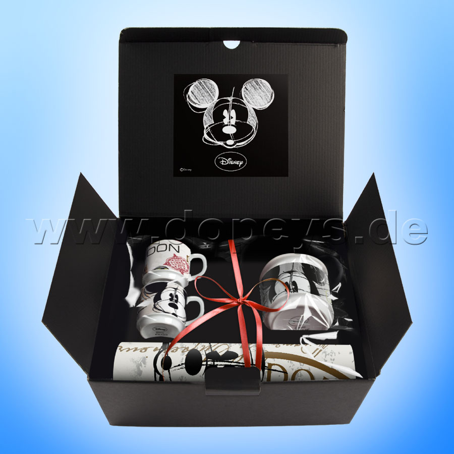 Disney Geschenkset 2 Espressotassen, Zuckerdose & Platzdeckchen Mickey Maus "London" im italienischen Design