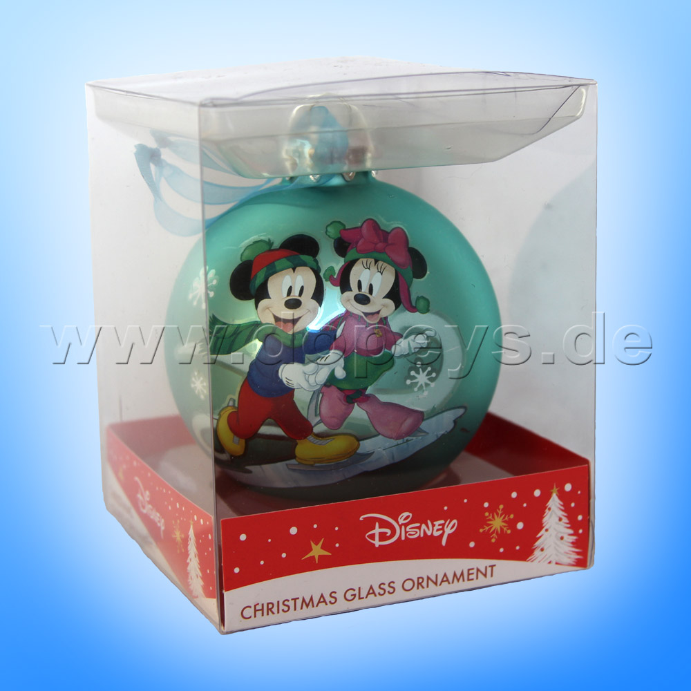 Kurt S. Adler - Disney "Mickey & Minnie laufen Schlittschuh" Weihnachtsbaumkugel / Glaskugel in Türkis DN02005-A