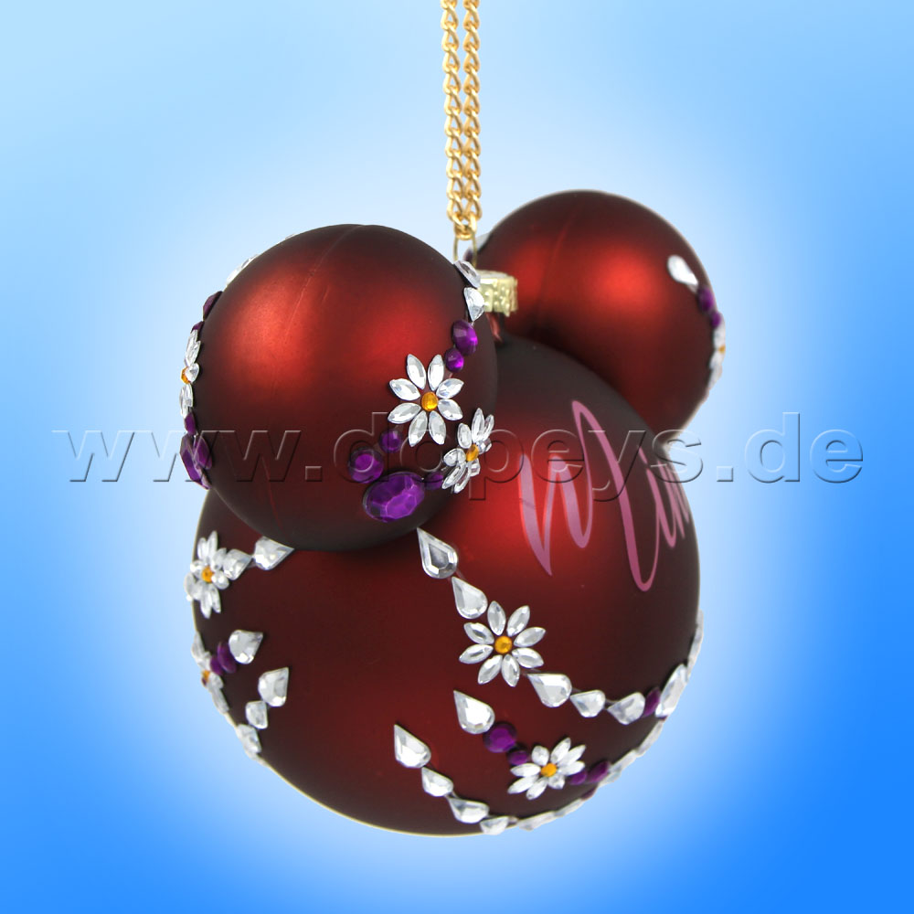 Kurt S. Adler - Disney "Minnie Maus" Weihnachtsbaumkugel mit Mickey Maus Ohren / Glasornament in Burgunderrot, 80 mm DN32017