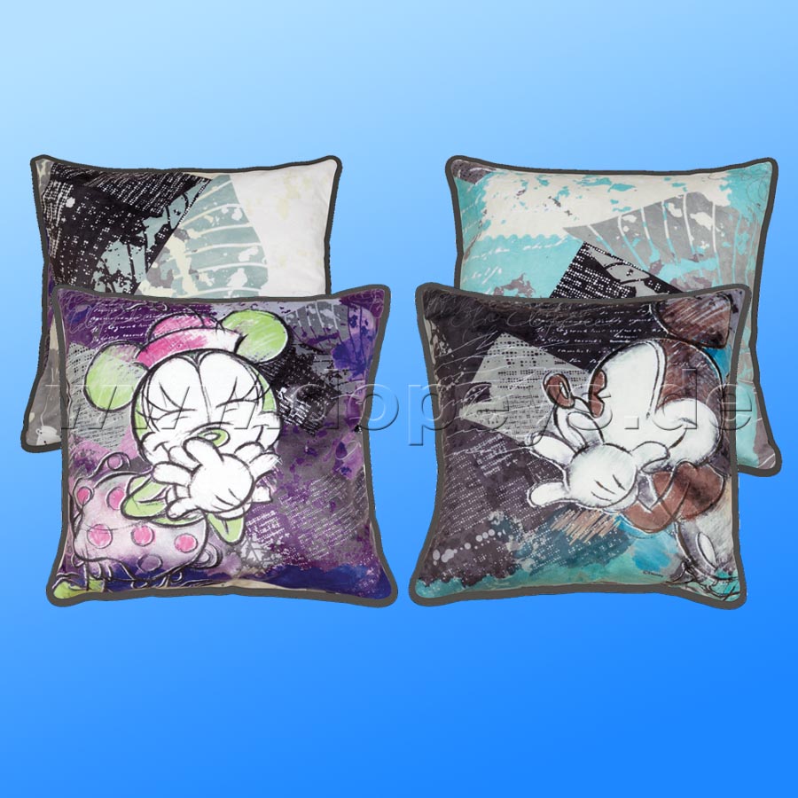 Disney Kissen Set aus 2 Stoffkissen Mickey & Minnie Color Fun "Lila/Türkis", im italienischen Design