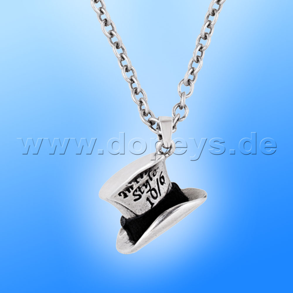 Disney Necklace - Mad Hatter Hat (Alice in Wonderland) in White Gold from Couture Kingdom 12100271