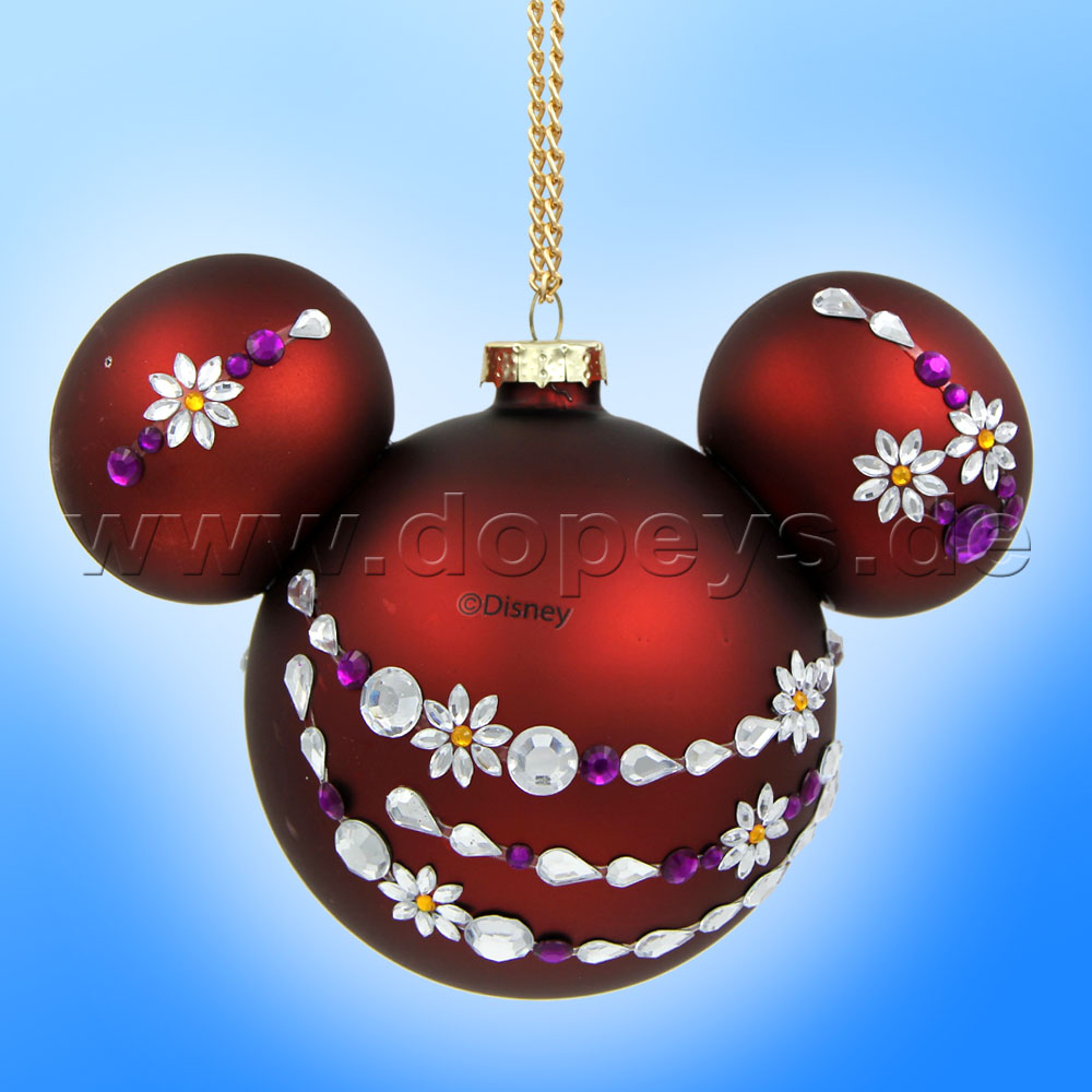 Kurt S. Adler - Disney "Minnie Maus" Weihnachtsbaumkugel mit Mickey Maus Ohren / Glasornament in Burgunderrot, 80 mm DN32017