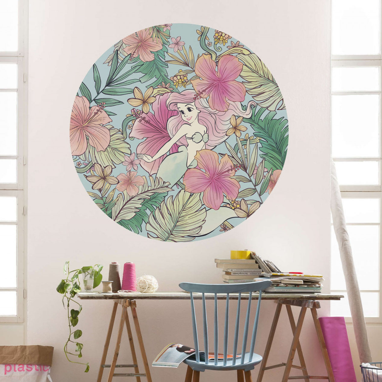 Disney Wandsticker / Wandaufkleber Arielle, die Meerjungfrau "Ariel Ocean Flowers" rund 125cm x 125cm