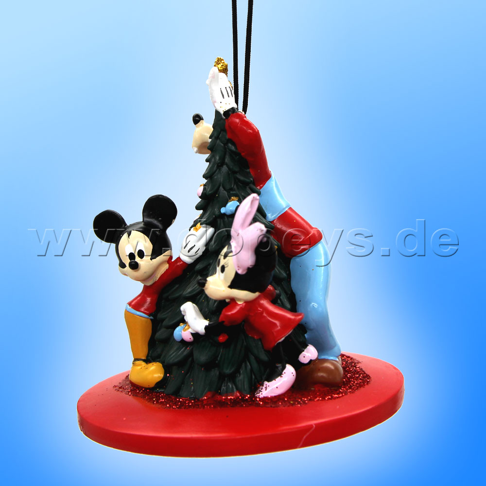 Kurt S. Adler - Disney "Merry Christmas" Mickey, Minnie & Goofy decorating the tree Hanging Ornament DN37064