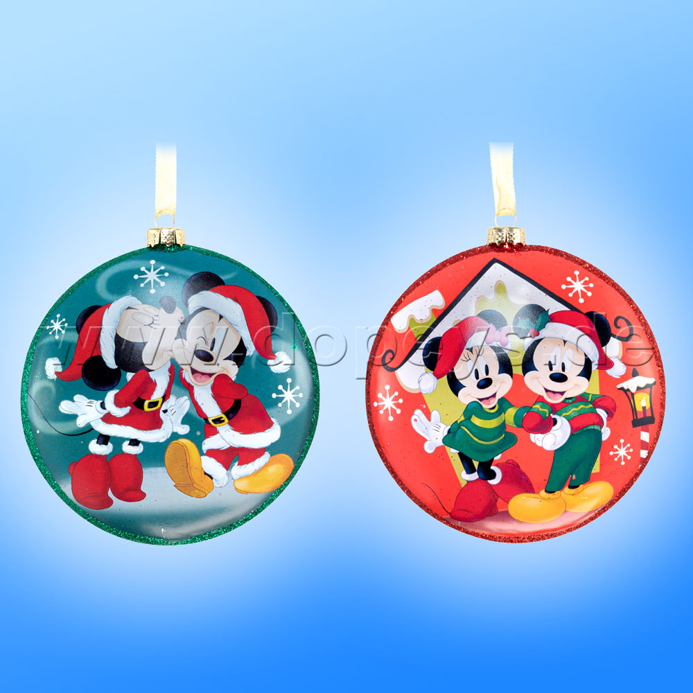 Kurt S. Adler - Disney "Mickey & Minnie's Kuss" Glas Disk Weihnachtsbaumkugel in Diskusform / Glasornament in Türkis DN02004-A