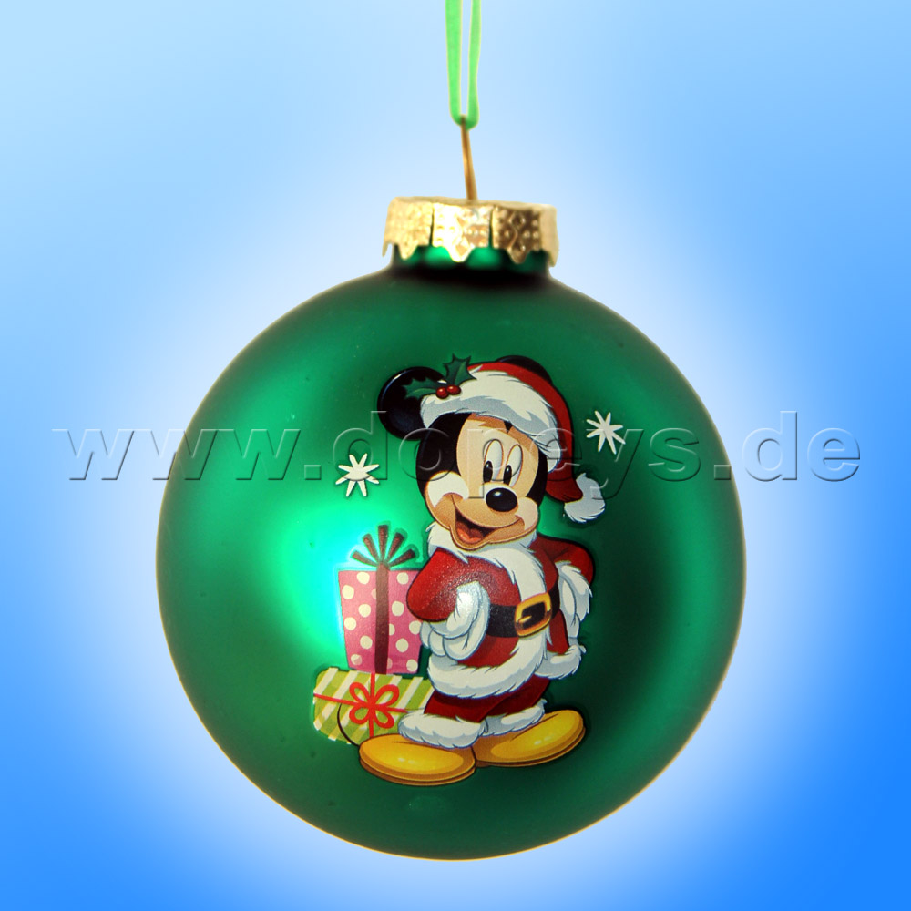 Kurt S. Adler - Disney "Mickey als Weihnachtsmann" Weihnachtsbaumkugel / Glaskugel in Grün DN02005-C