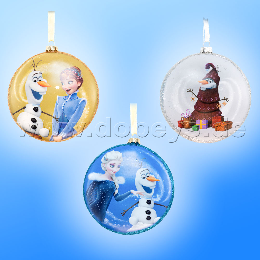 Kurt S. Adler - Disney Die Eiskönigin "Olaf" Glas Disk Weihnachtsbaumkugel in Diskusform / Glasornament in Weiß DN03004-O