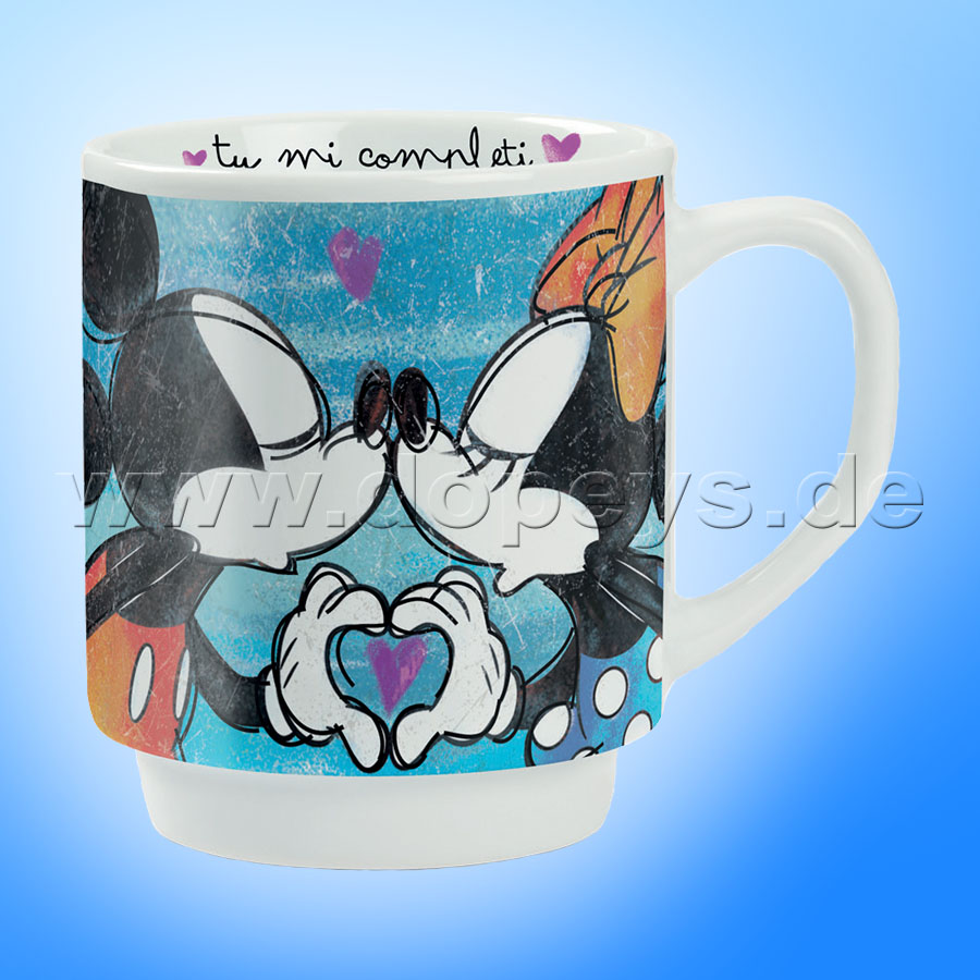 Disney Geschenkset 2 Kaffetassen + 2 Platzdeckchen Mickey & Minnie "Blau" im italienischen Design
