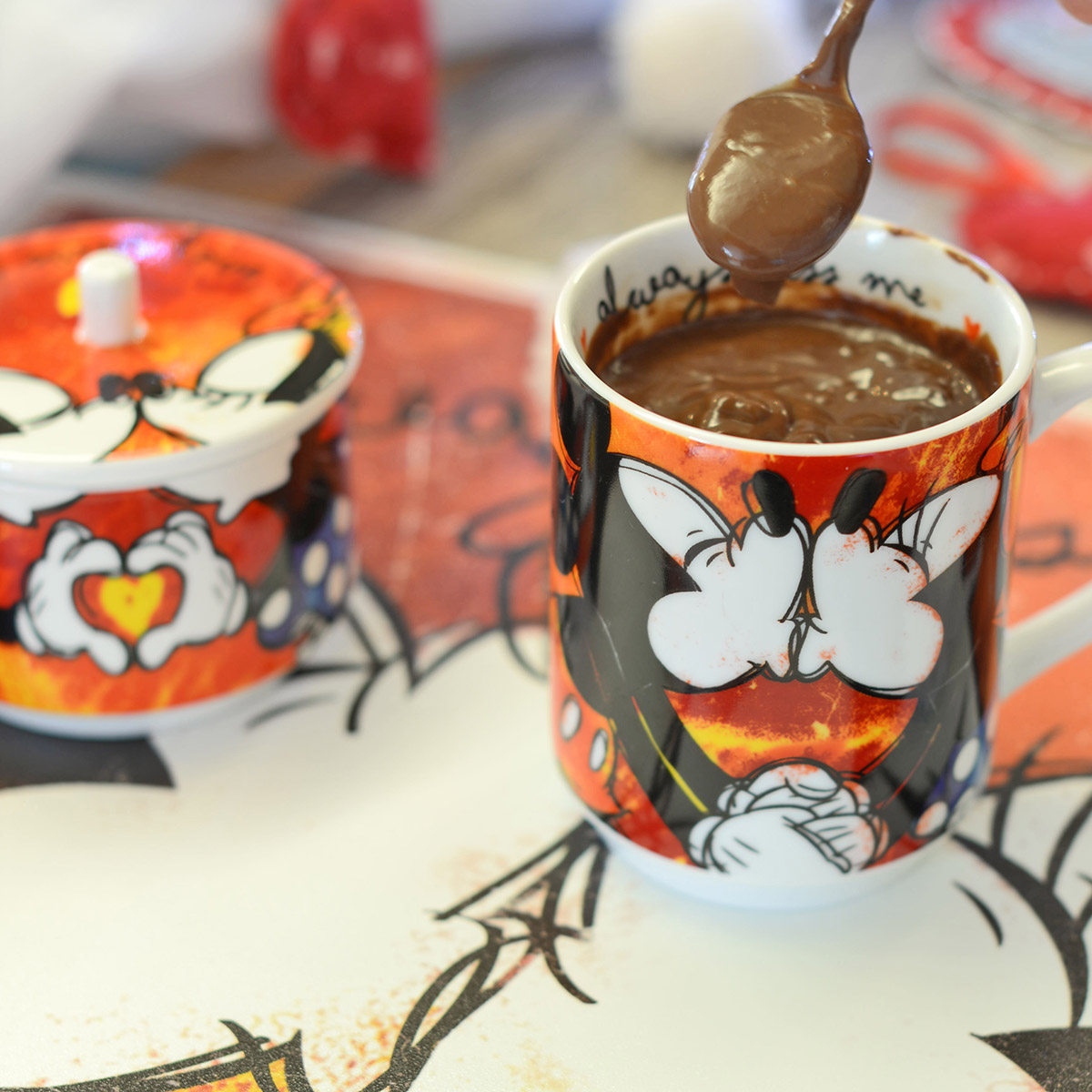 Disney Kaffeetasse Mickey & Minnie "Rot" stapelbar im italienischen Design