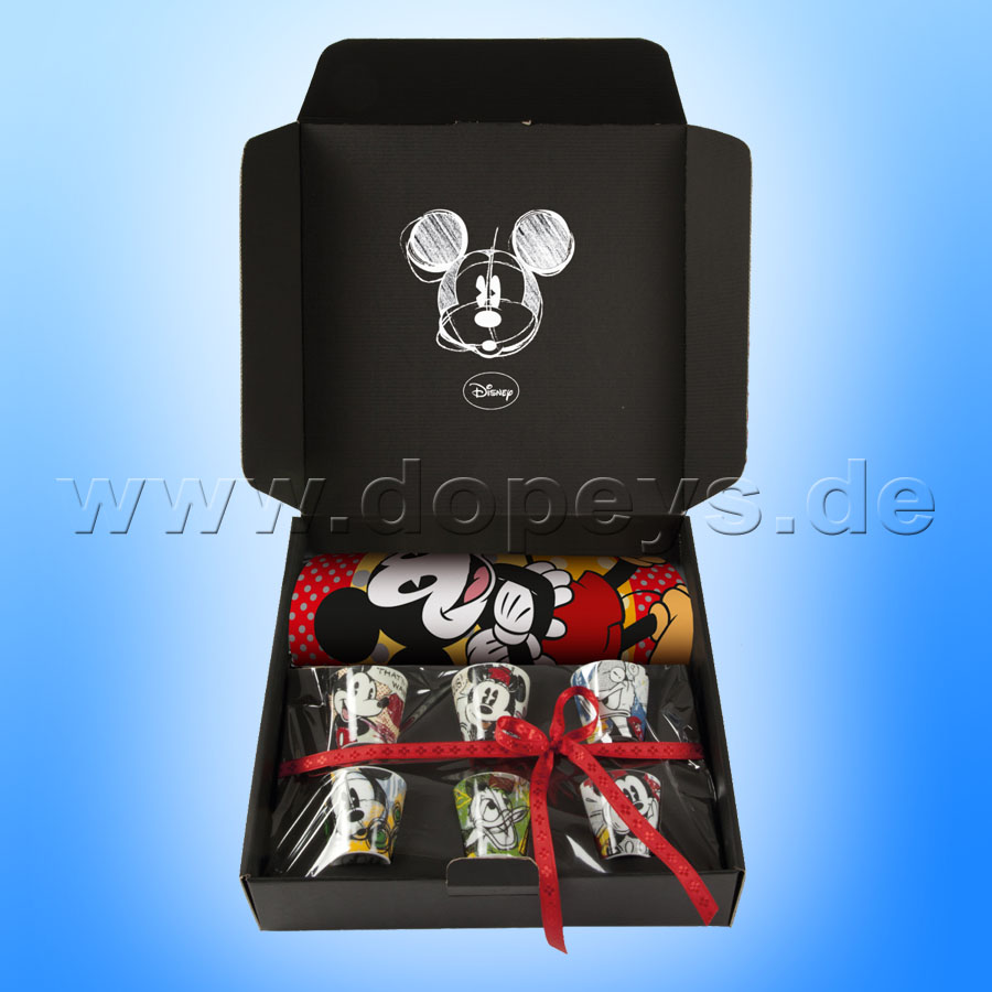 Disney Geschenkset 6 Espressotassen/Becher + Platzdeckchen Mickey & Minnie Maus Classic im italienischen Design WMSET/25