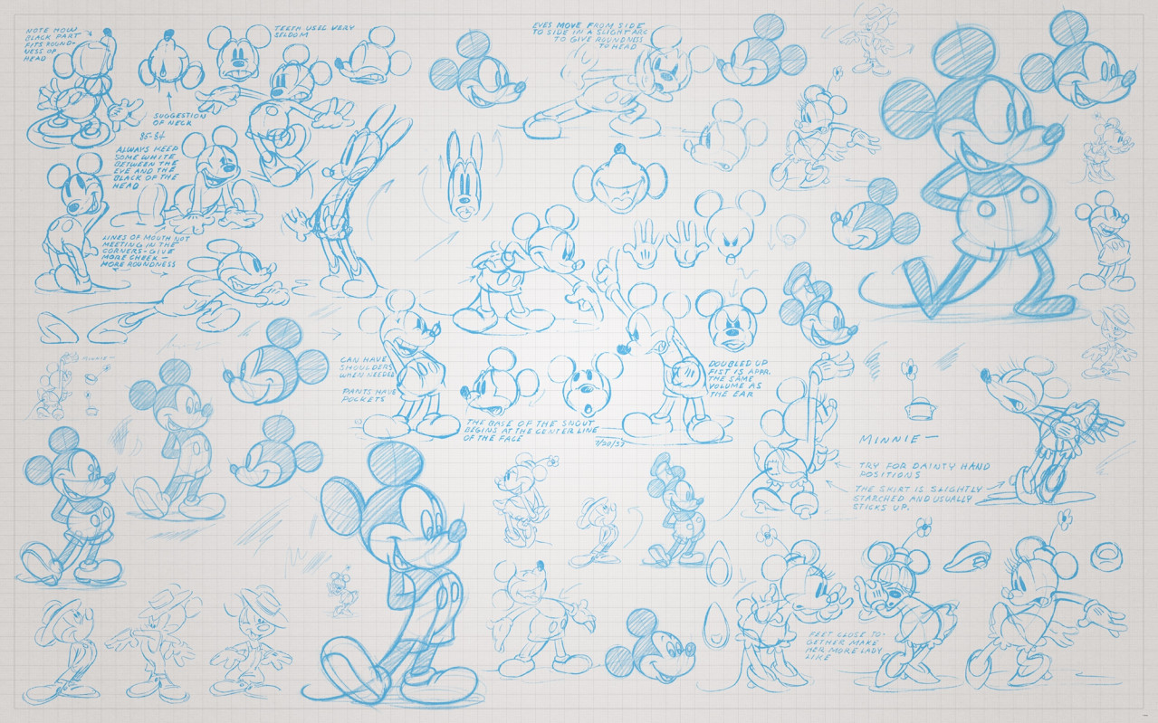 Disney Vlies Fototapete Mickey Maus "Mickey Sketches" 4,00m x 2,50m