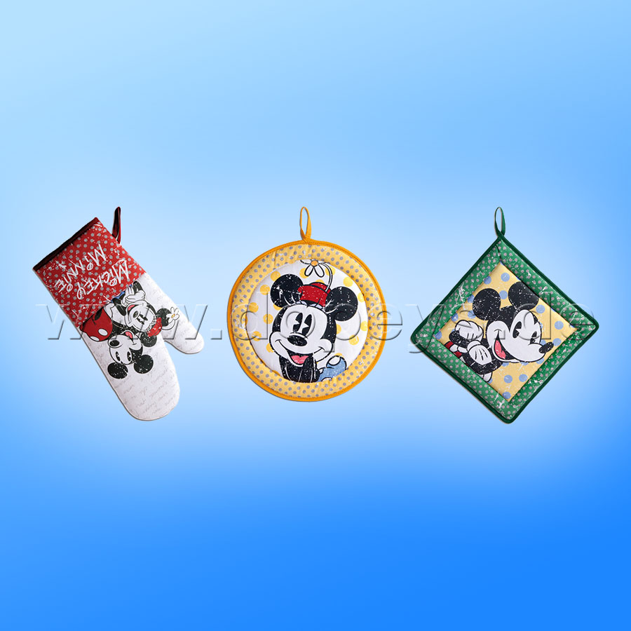 Disney Set aus Ofenhandschuh und 2 Topflappen "Mickey & Minnie" im italienischen Design