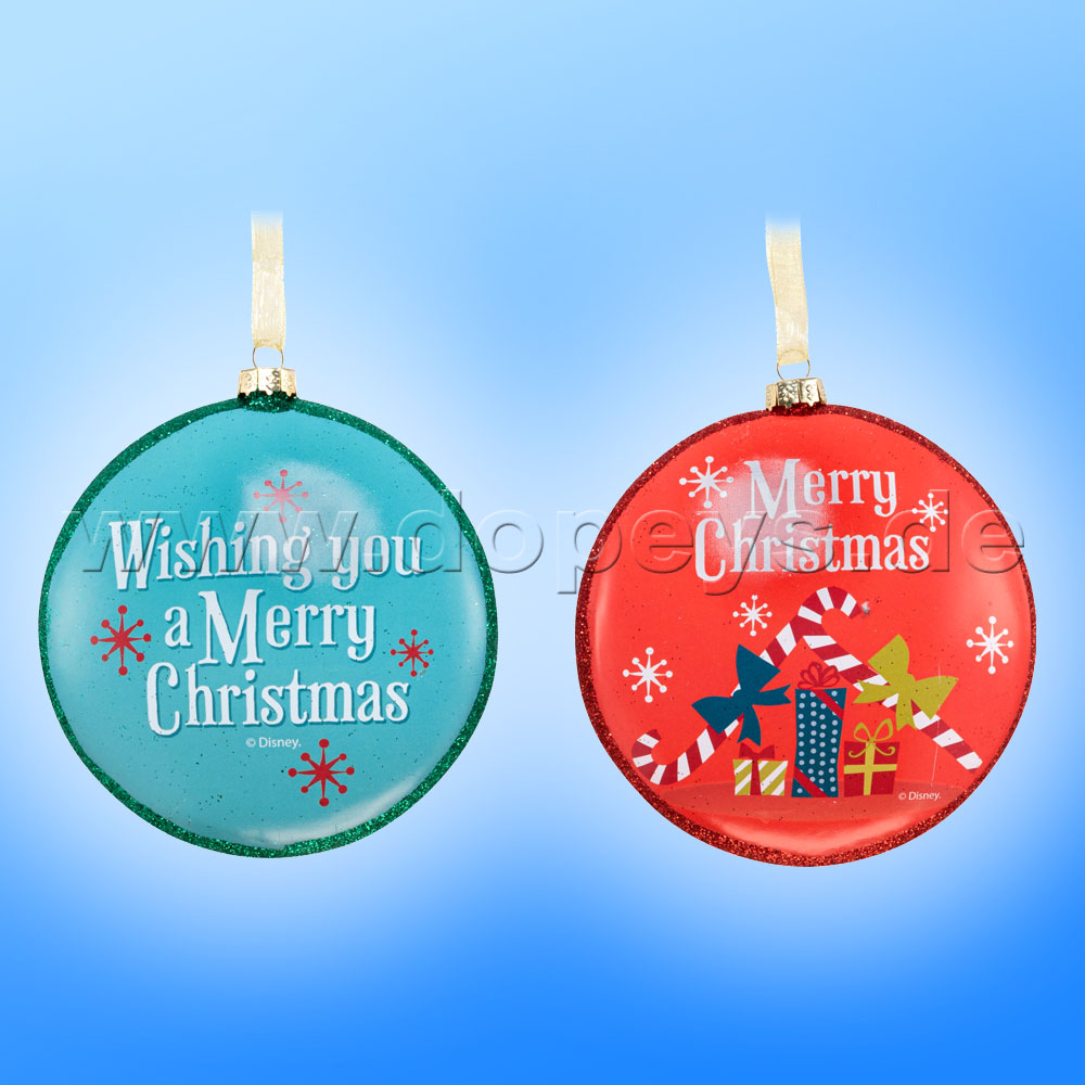 Kurt S. Adler - Disney "Mickey & Minnie's Kuss" Glas Disk Weihnachtsbaumkugel in Diskusform / Glasornament in Türkis DN02004-A