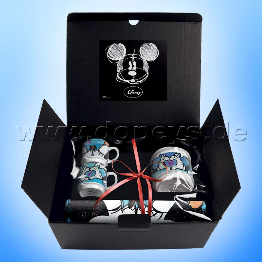 Disney Geschenkset 2 Espressotassen + Zuckerdose + Platzdeckxhen Mickey & Minnie "Blau", im italienischen Design