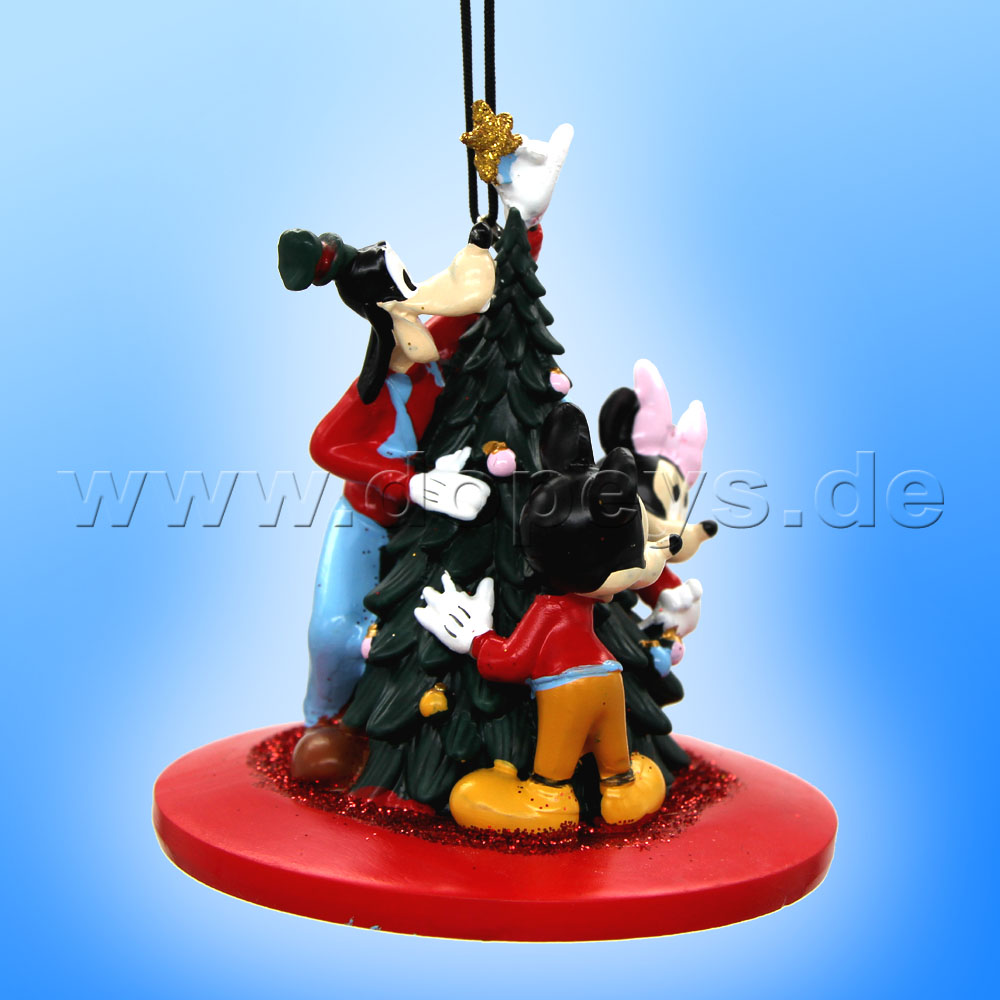 Kurt S. Adler - Disney "Merry Christmas" Mickey, Minnie & Goofy decorating the tree Hanging Ornament DN37064