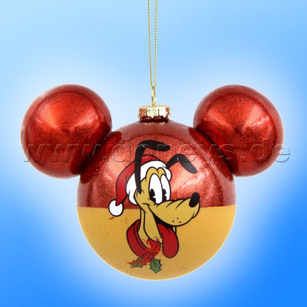 Kurt S. Adler - Disney "Pluto" Weihnachtsbaumkugel mit Mickey Maus Ohren / Glasornament in Rot, 80 mm DN37007