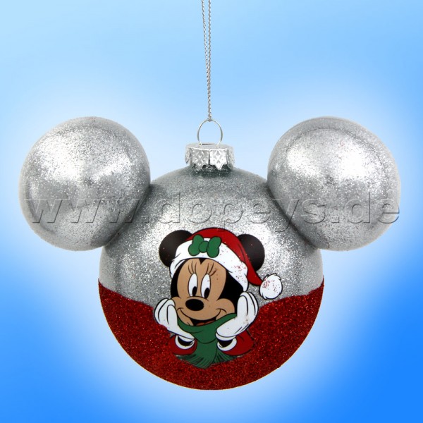 Kurt S. Adler - Disney "Minnie Maus" Weihnachtsbaumkugel mit Mickey Maus Ohren / Glasornament in Silber, 80 mm DN37006