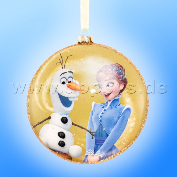 Kurt S. Adler - Disney Die Eiskönigin "Anna & Olaf" Glas Disk Weihnachtsbaumkugel in Diskusform / Glasornament in Gold DN03004-A