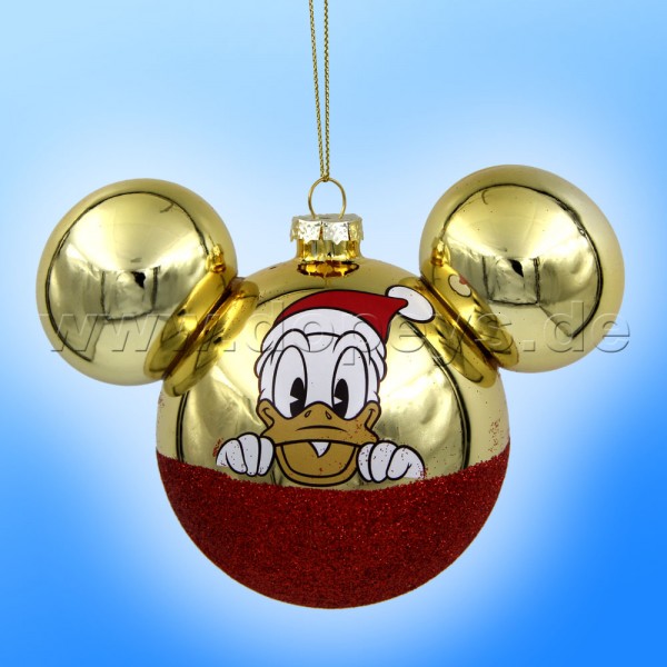Kurt S. Adler - Disney "Donald Duck" Weihnachtsbaumkugel mit Mickey Maus Ohren / Glasornament in Gold, 80 mm DN37009