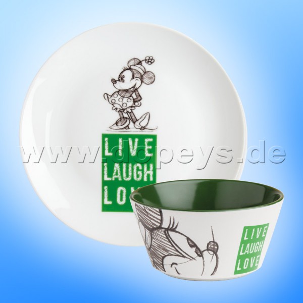 Disney Geschenkset Minnie Frühstücksteller / Dessert-Teller + Müslischale "Grün" Live Laugh Love PWMSETLL/5