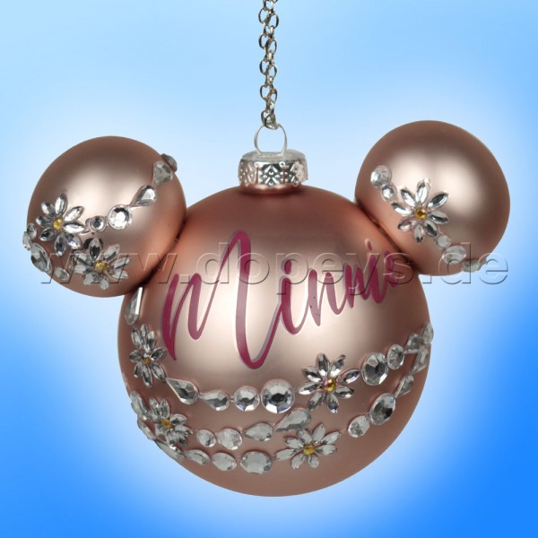 Kurt S. Adler - Disney "Minnie Maus" Weihnachtsbaumkugel mit Mickey Maus Ohren / Glasornament in glänzendem Rosa DN32016