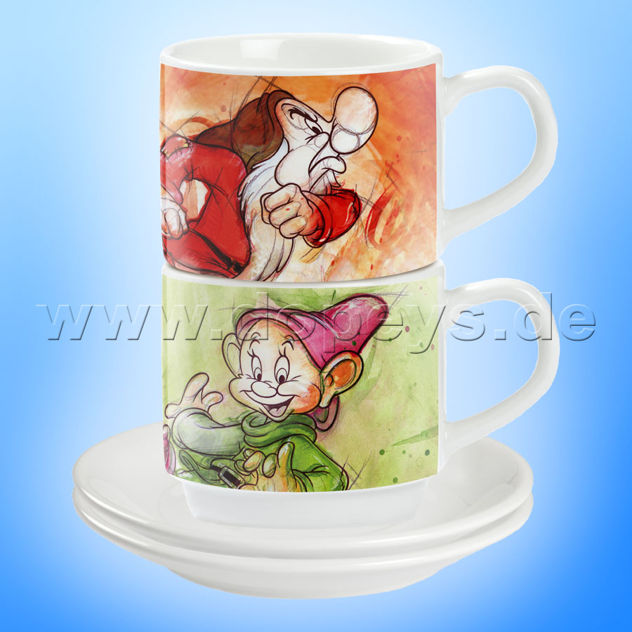 ESPRESSO CUPS SEVEN DWARFS SET 7 PCS + METAL RACK, porcelain, EGAN