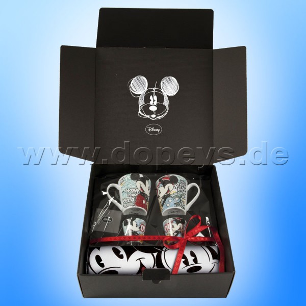 Disney Geschenkset 2 Kaffeetassen + 2 Espressobecher + Einkaufstasche Mickey & Minnie vintage im italienischen Design