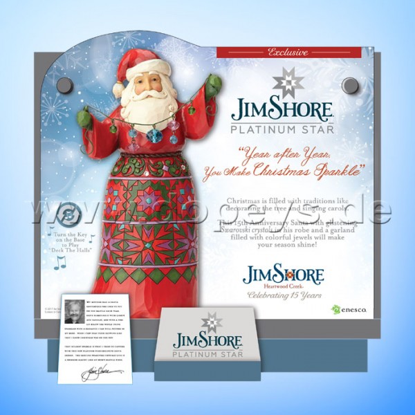 Jim Shore Heartwood Creek - Platinum Santa 15 Jahre Jubiläumsfigur mit Musik 4059002 LIMITIERTE AUSGABE