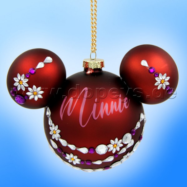 Kurt S. Adler - Disney "Minnie Maus" Weihnachtsbaumkugel mit Mickey Maus Ohren / Glasornament in Burgunderrot, 80 mm DN32017