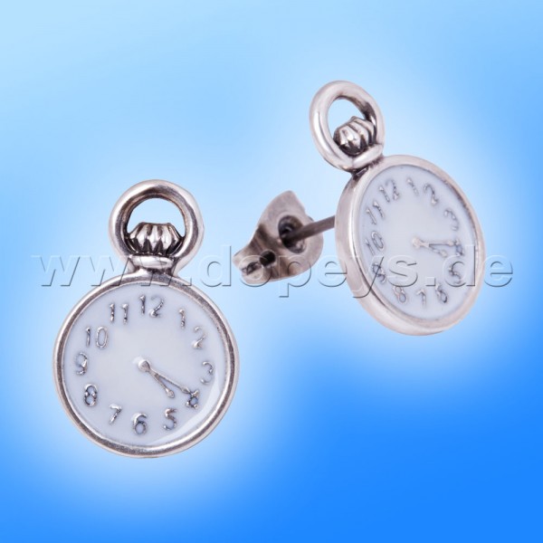 Disney Ohrstecker - Taschenuhr (Alice im Wunderland) in Weißgold von Couture Kingdom 12100311