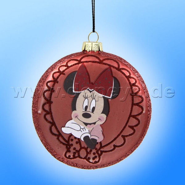 Kurt S. Adler - Disney "Minnie's Lächeln" Glas Disk Weihnachtsbaumkugel in Diskusform / Glasornament in Kupferfarben, 80 mm DN32014