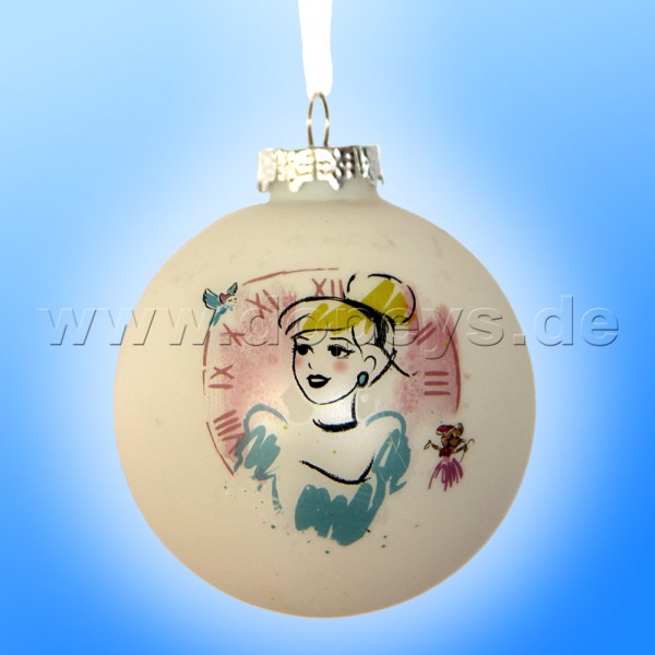 Kurt S. Adler - Disney Prinzessin "Cinderella mit Uhr" Weihnachtsbaumkugel / Glaskugel in Weiß DN01004-A