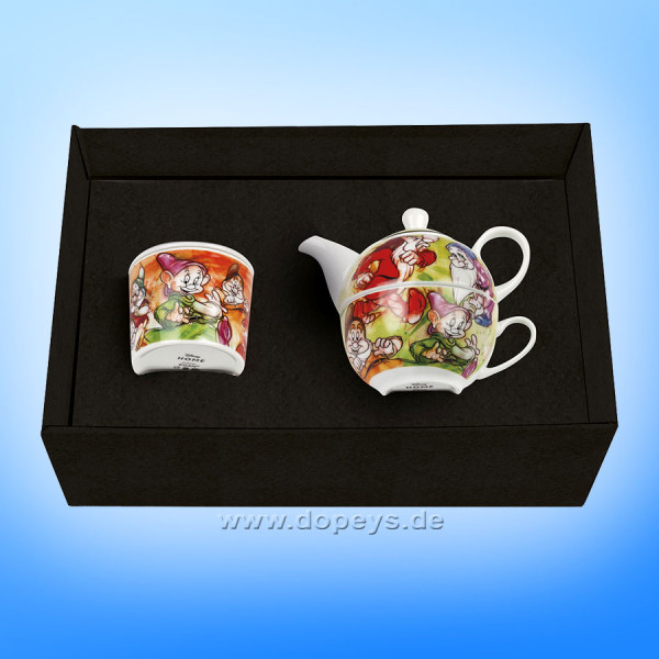 Disney Geschenkset - Tea for One - Teekanne & Teetasse mit Zuckerdose "Die sieben Zwerge" im italienischen Design 133012