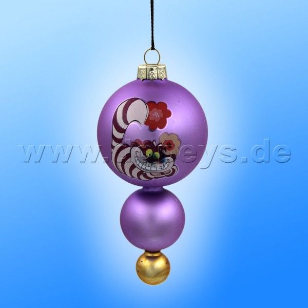Kurt S. Adler - Disney "Grinsekatze" Weihnachtsbaumkugel / Glaskugel Tropfenform bauchig in Violett DN34006