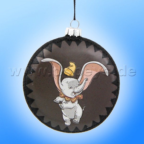 Kurt S. Adler - Disney "Dumbo" Glas Disk Weihnachtsbaumkugel in Diskusform / Glasornament in Anthrazit, 80 mm DN33028