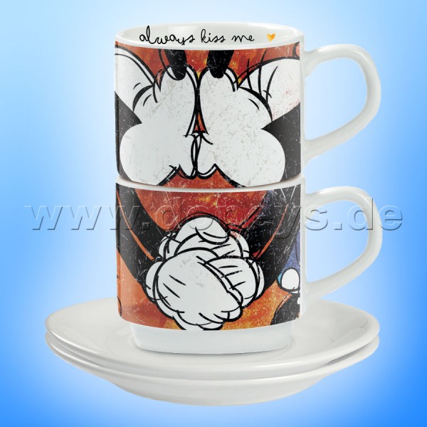 Disney Espresso Tassen 2er Set Mickey & Minnie "Rot" stapelbar, im italienischen Design