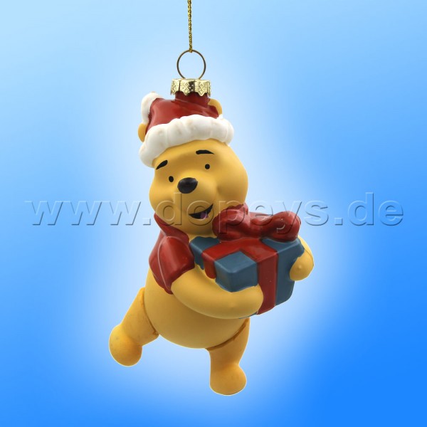 Kurt S. Adler - Disney "Winnie Puuh mit Weihnachtsgeschenk" Weihnachtsanhänger aus Glas Ornament DN35030