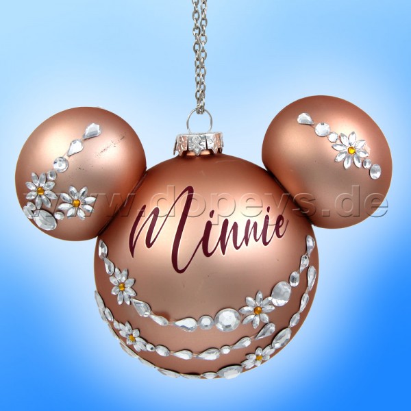 Kurt S. Adler - Disney "Minnie Maus" Weihnachtsbaumkugel mit Mickey Maus Ohren / Glasornament in glänzendem Rosa DN32016