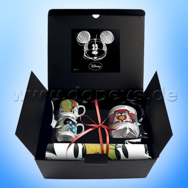 Disney Geschenkset 2 Espressotassen + Zuckerdose + Platzdeckxhen Mickey & Minnie "Grün", im italienischen Design