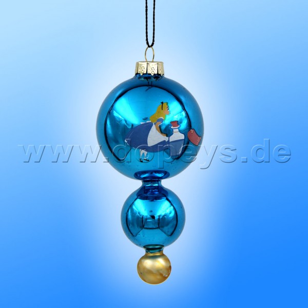 Kurt S. Adler - Disney "Alice im Wunderland" Weihnachtsbaumkugel / Glaskugel Tropfenform bauchig in Blau DN34002