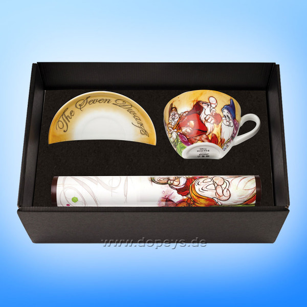 Disney Geschenkset Cappuccino Tasse / Frühstücktasse mit Platzdeckchen "Die sieben Zwerge" im italienischen Design 133013