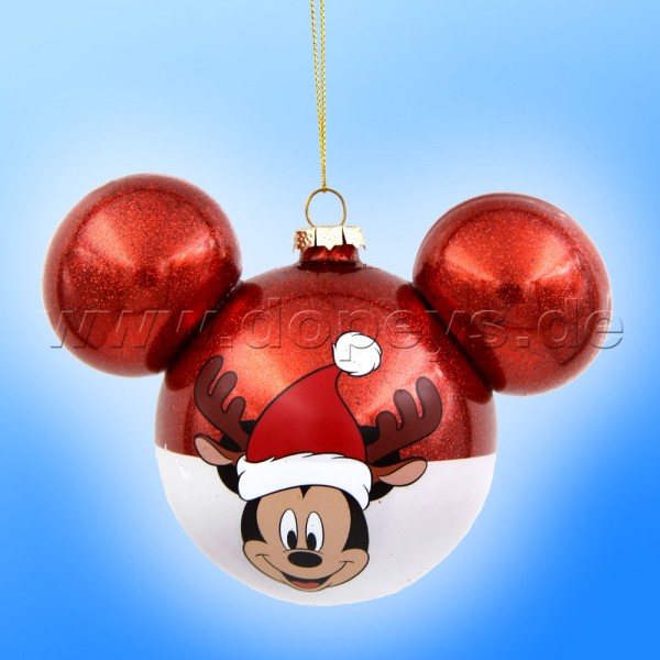 Kurt S. Adler - Disney "Mickey Maus" Weihnachtsbaumkugel mit Mickey Maus Ohren / Glasornament in Rot, 80 mm DN37008
